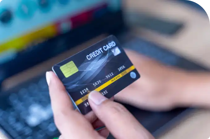 A digital illustration of a credit card on a white background, showcasing its front design and details.