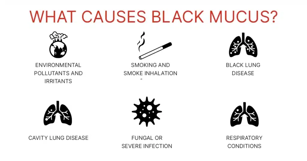 Graphic listing causes of black mucus.