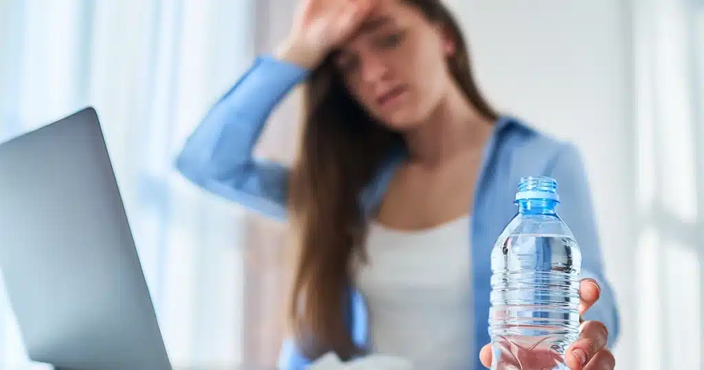 Signs of dehydration during long work hours.