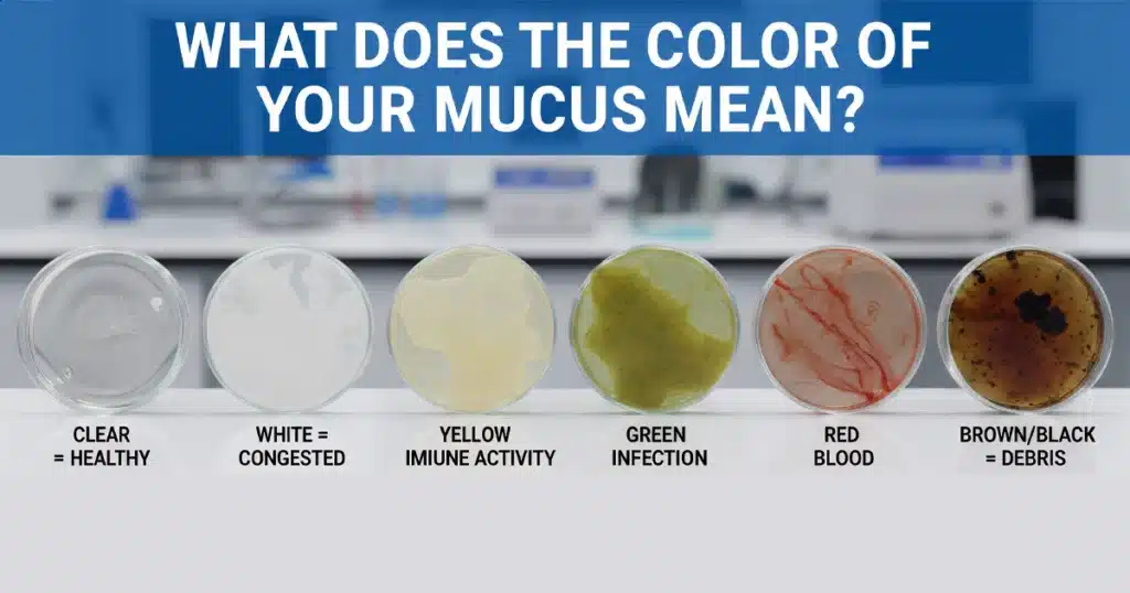Mucus color infographic in a lab setting.