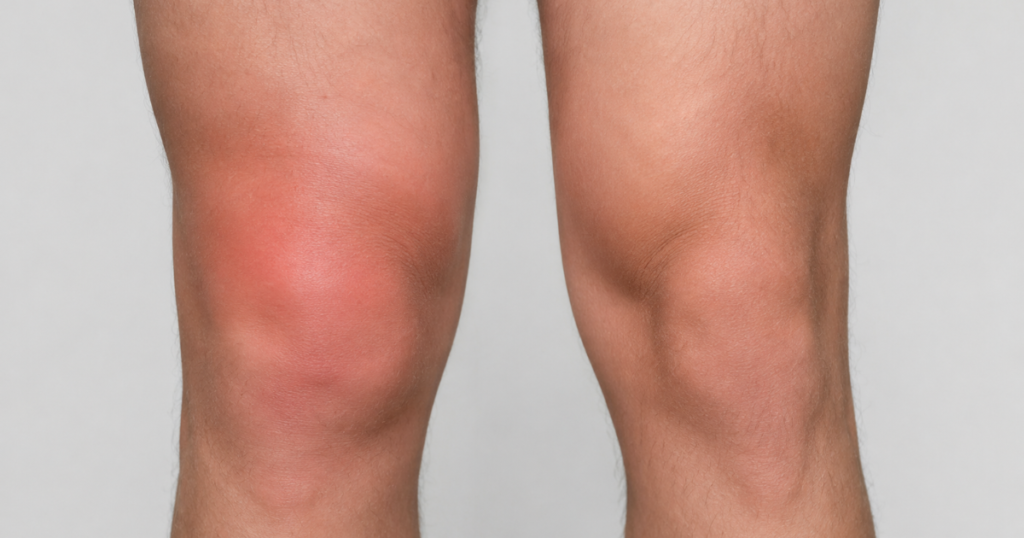 Swollen knee showing knee fluid buildup.