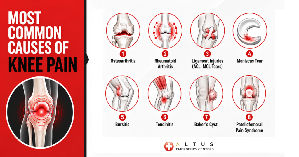 Infographic showing the most common causes of knee pain.
