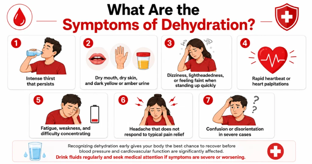 Infographic of seven dehydration symptoms