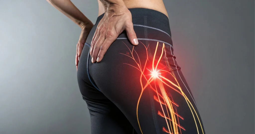 Sciatica pain radiating through the hip and leg